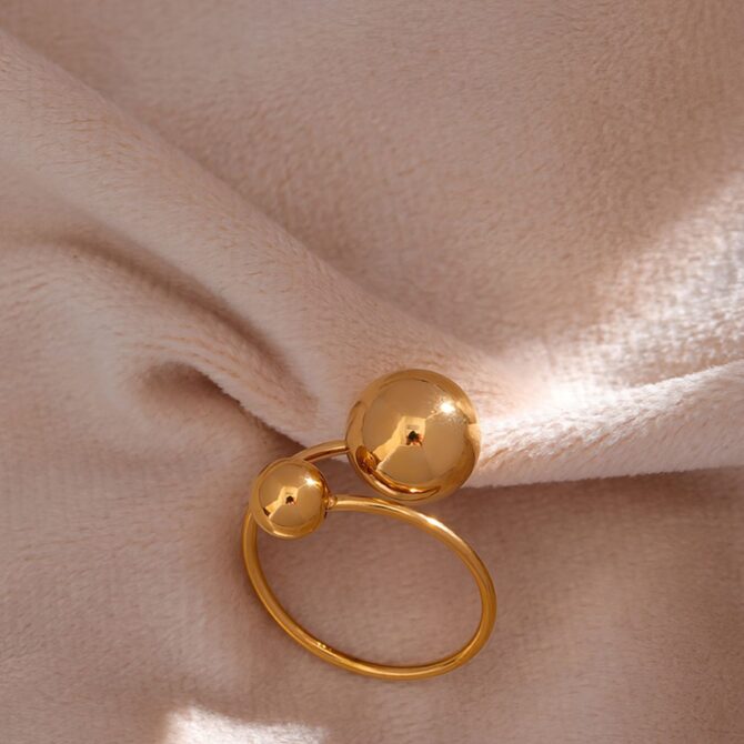 Anillo Ajustable Bolas Bañadas En Oro 18k 3