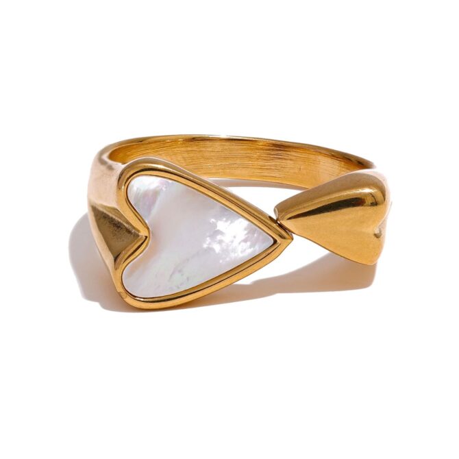 Anillo Ajustable Con Corazón Chapado En Oro De 18k 1