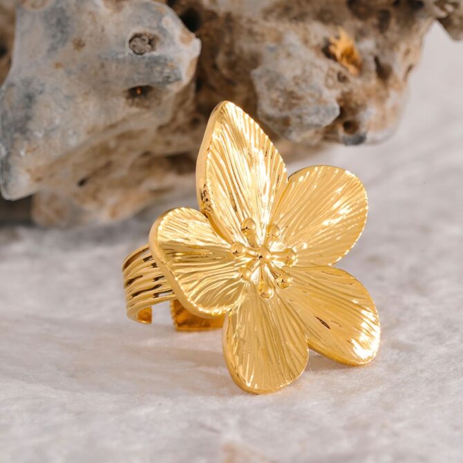 Anillo Ajustable Flor Chapado En Oro 18k 3