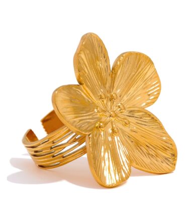 Anillo Ajustable Flor Chapado En Oro 18k