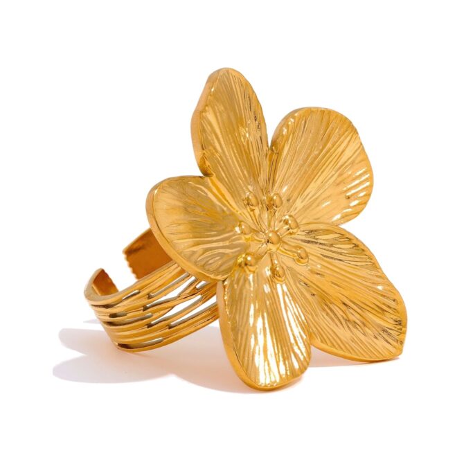 Anillo Ajustable Flor Chapado En Oro 18k