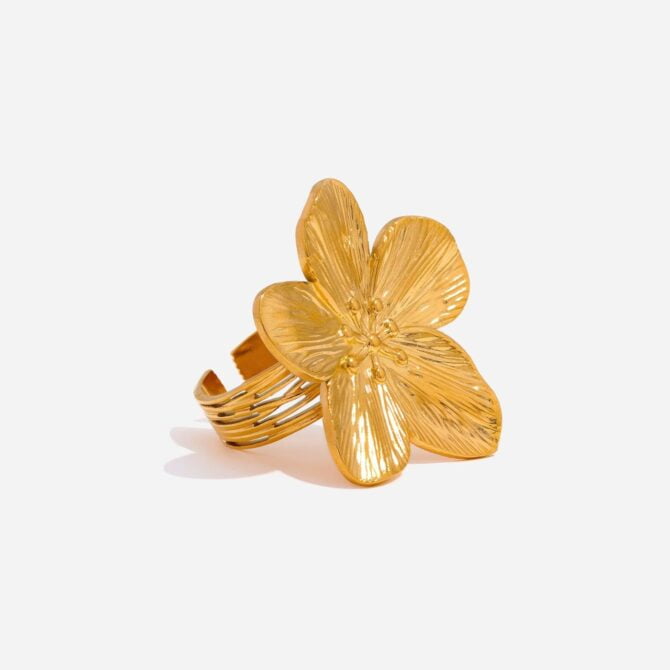 Anillo Ajustable Flor Chapado En Oro 18k 14