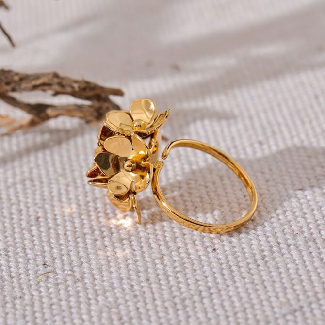 Anillo Ajustable Flores Chapado En Oro 18k 11