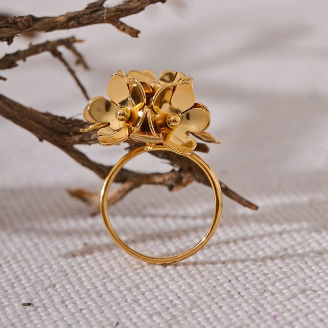 Anillo Ajustable Flores Chapado En Oro 18k 3