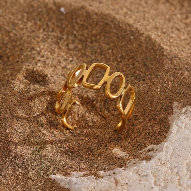 Anillo Ajustable Geométrico Chapado En Oro De 18k 9