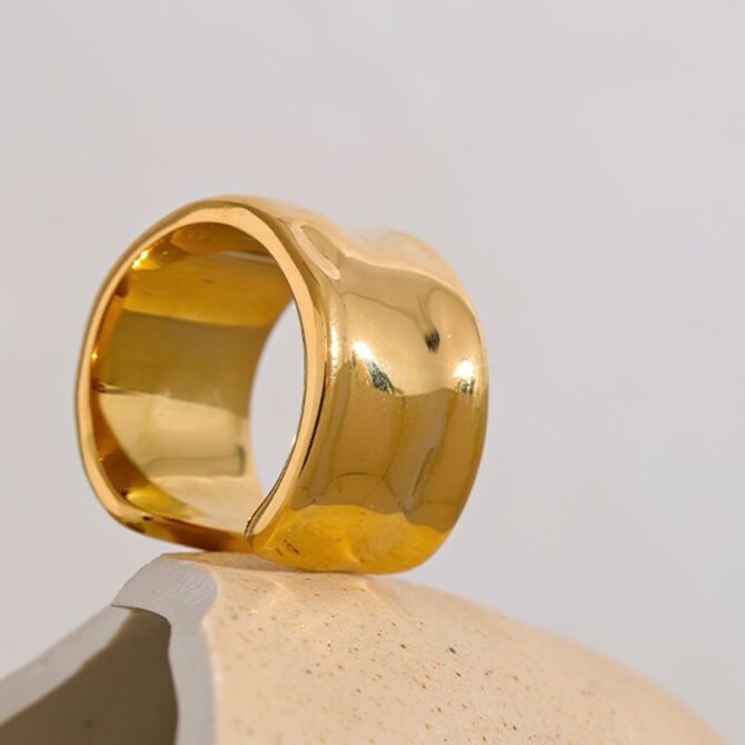 Anillo Ajustable Grueso Chapado En Oro De 18k 9