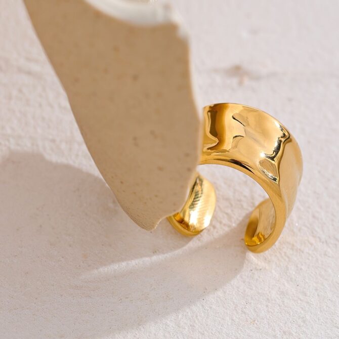 Anillo Ajustable Grueso Chapado En Oro De 18k 11