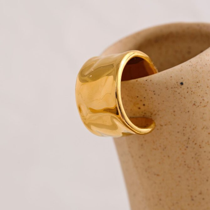 Anillo Ajustable Grueso Chapado En Oro De 18k 12