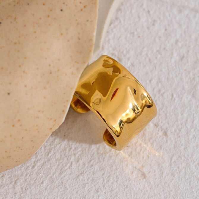 Anillo Ajustable Grueso Chapado En Oro De 18k 3