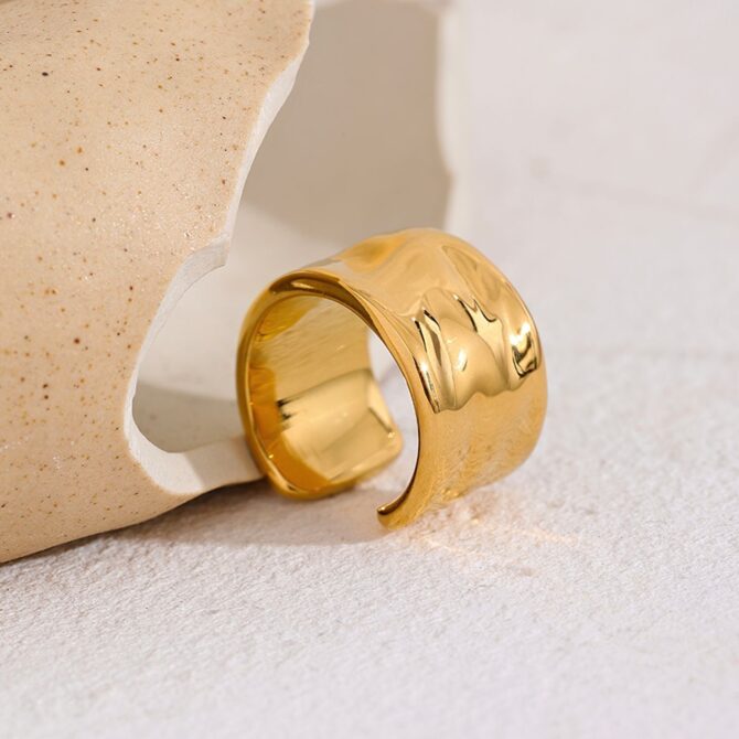 Anillo Ajustable Grueso Chapado En Oro De 18k 5