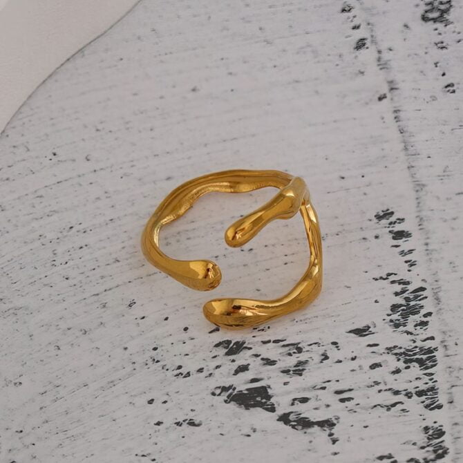 Anillo Ajustable Orgánico Chapado En Oro De 18k 9