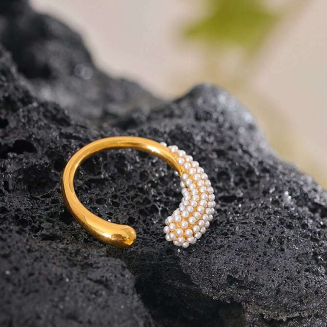 Anillo Ajustable De Perlas Orgánicas Chapado En Oro De 18k 5