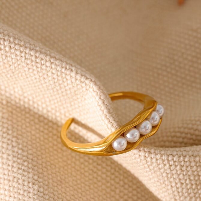 Anillo Ajustable De Perlas Chapado En Oro De 18k 5