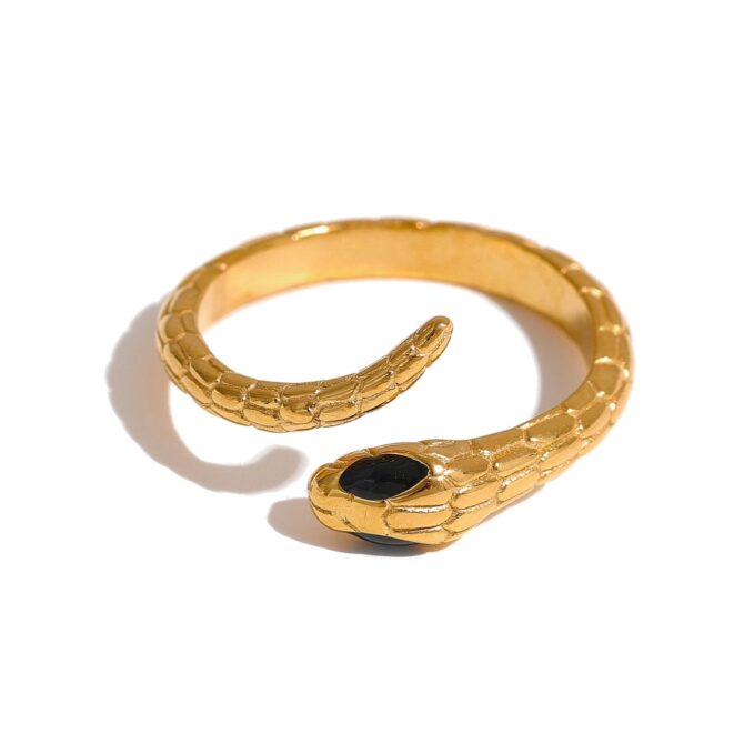 Anillo Ajustable De Serpiente Chapado En Oro De 18k