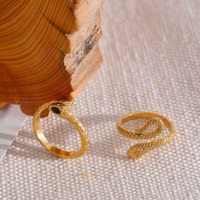 Anillo Ajustable De Serpiente Chapado En Oro De 18k 5