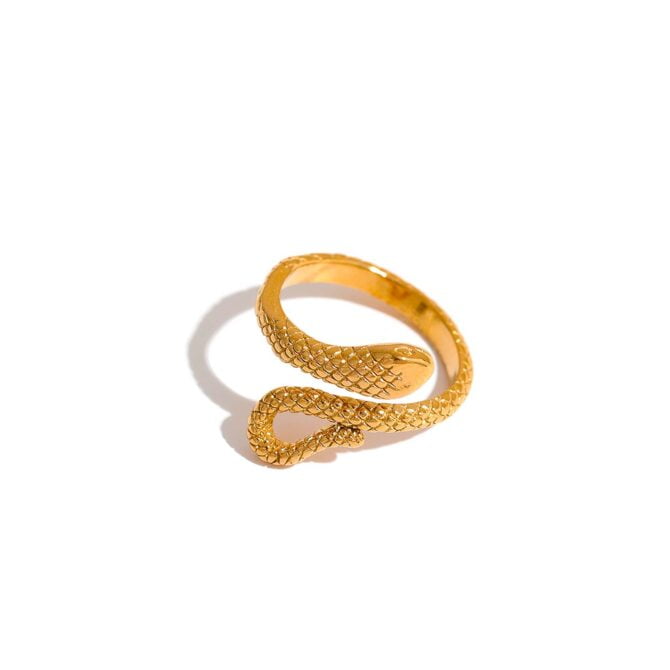 Anillo Ajustable De Serpiente Chapado En Oro De 18k 15