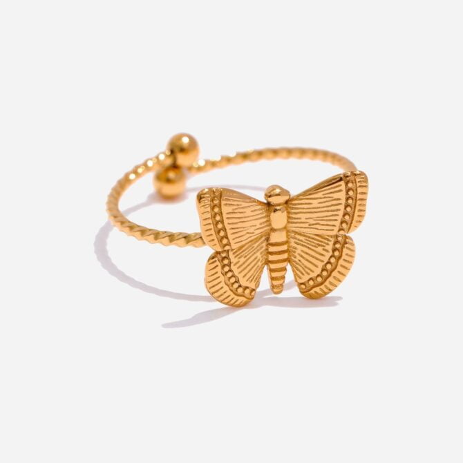 Anillo Ajustable Retorcido De Mariposa Chapado En Oro De 18k 10