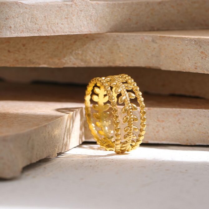 Anillo Triple Ajustable Hueco Chapado En Oro De 18k 12