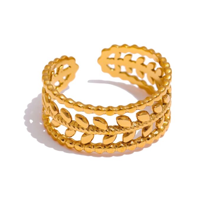 Anillo Triple Ajustable Hueco Chapado En Oro De 18k 1