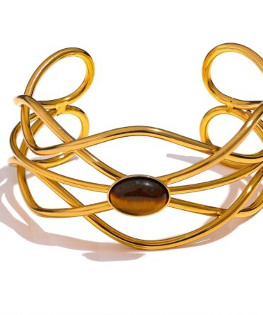 Brazalete con ópalo abstracto chapado en oro de 18 quilates