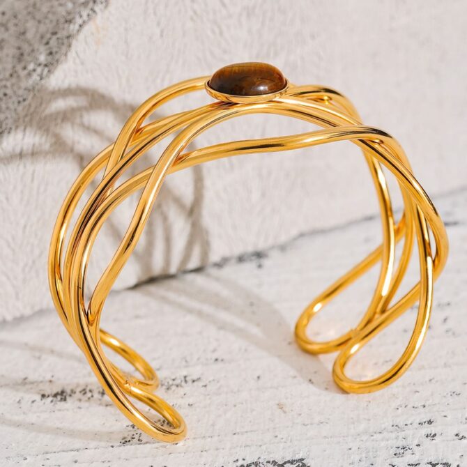 Brazalete con ópalo abstracto chapado en oro de 18 quilates 5