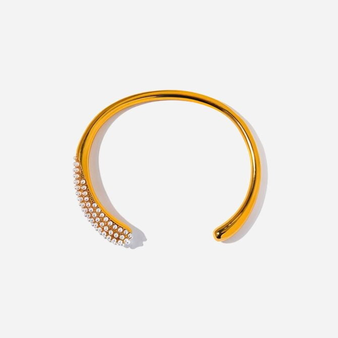 Brazalete Orgánico De Perlas Chapado En Oro De 18k 11