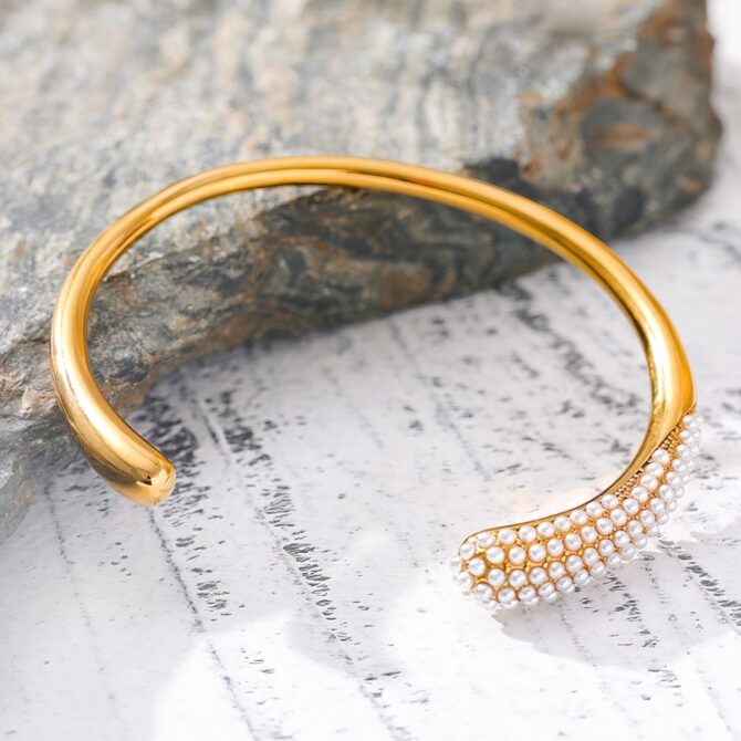 Brazalete Orgánico De Perlas Chapado En Oro De 18k 3