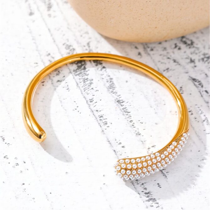 Brazalete Orgánico De Perlas Chapado En Oro De 18k 7