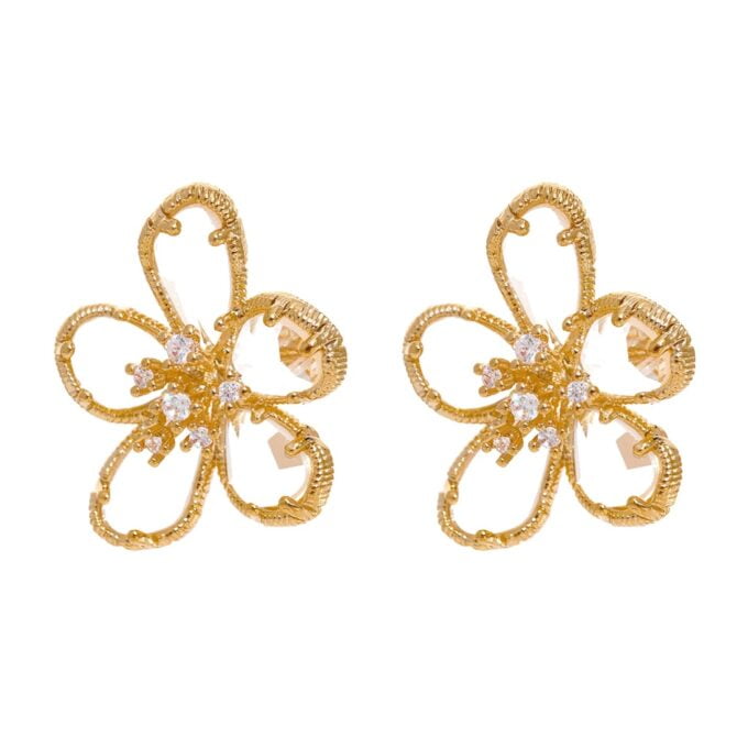 Pendiente Flor De Circonitas Chapado En Oro 18k 1