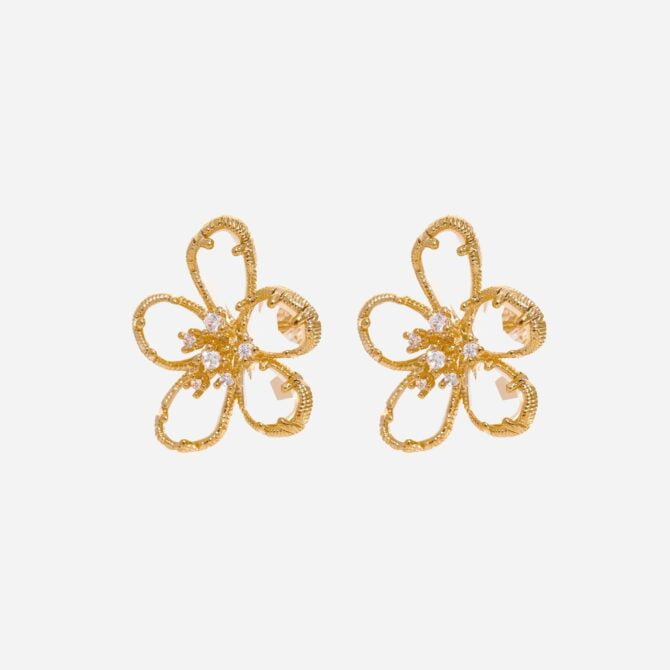 Pendiente Flor De Circonitas Chapado En Oro 18k 10