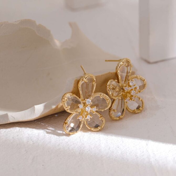 Pendiente Flor De Circonitas Chapado En Oro 18k 5