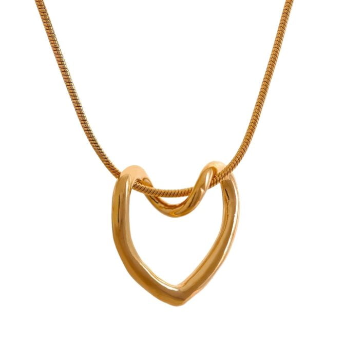 Collar De Corazón Hueco Chapado En Oro De 18k 1