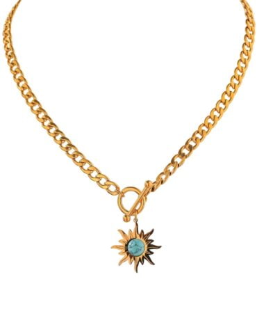 Collar De Cadena Con Colgante De Sol Turquesa Chapado En Oro De 18k 1