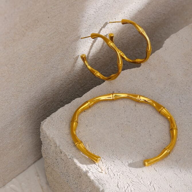 Brazalete Irregular Orgánico Chapado En Oro De 18k 9