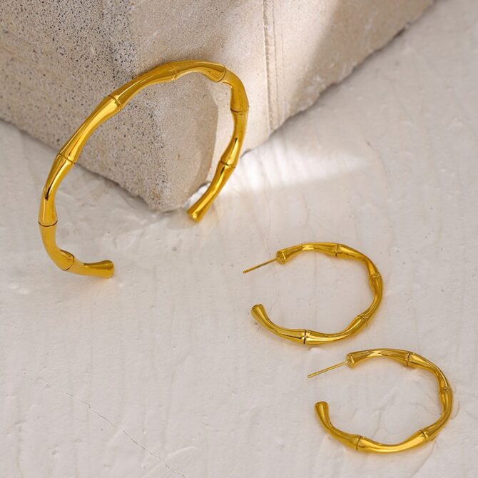 Brazalete Irregular Orgánico Chapado En Oro De 18k 3