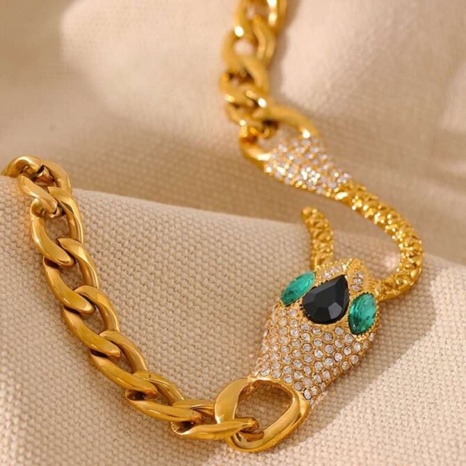 Collar Serpiente Chapado En Oro 18k Con Circonitas 4