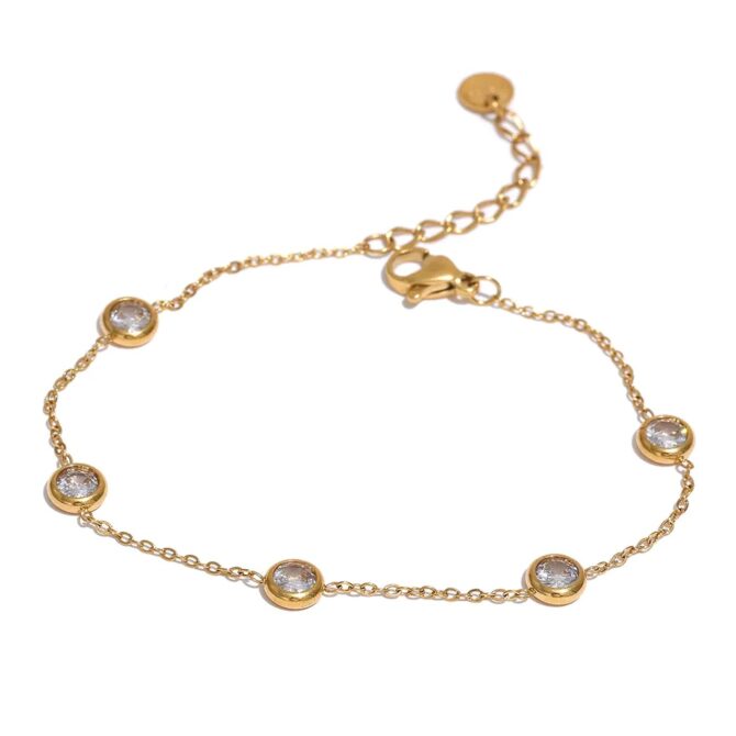 Pulsera De Cadena Fina De Circonitas Chapada En Oro De 18k 1