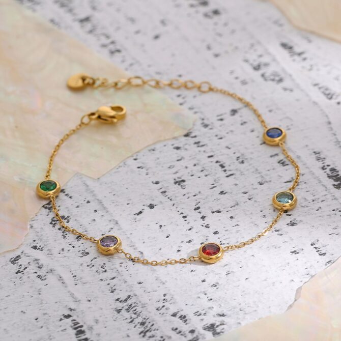 Pulsera De Cadena Fina De Circonitas Chapada En Oro De 18k 7