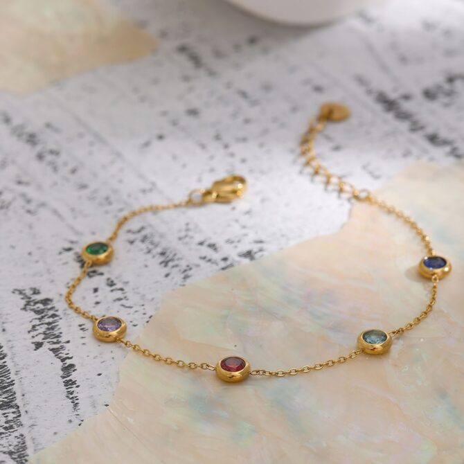 Pulsera De Cadena Fina De Circonitas Chapada En Oro De 18k 9