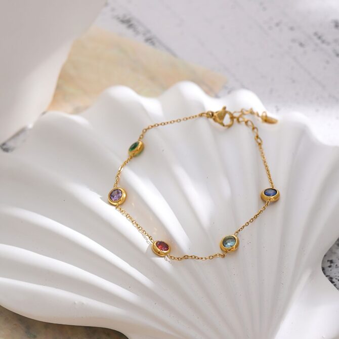 Pulsera De Cadena Fina De Circonitas Chapada En Oro De 18k 5