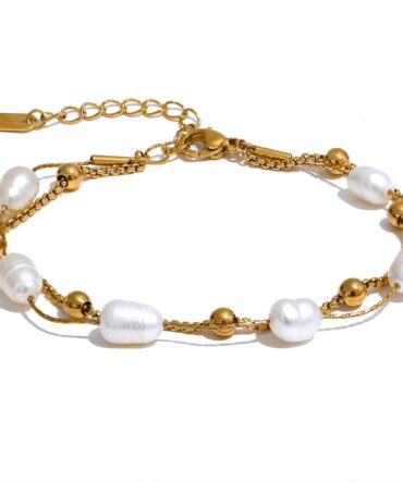 Pulsera De Doble Perla Bañada En Oro De 18k 1