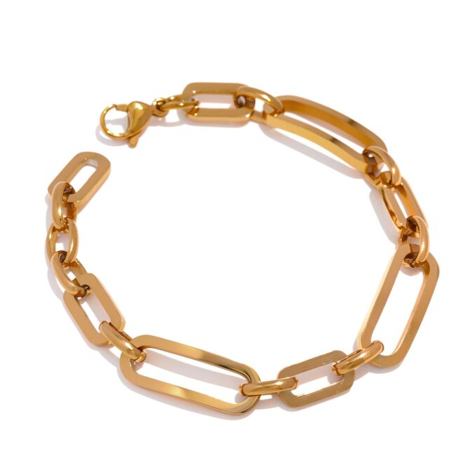 Pulsera De Eslabones Grandes Asimétricos Chapada En Oro De 18k 1