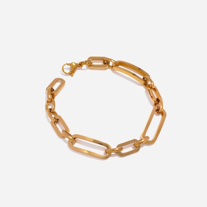 Pulsera De Eslabones Grandes Asimétricos Chapada En Oro De 18k 12