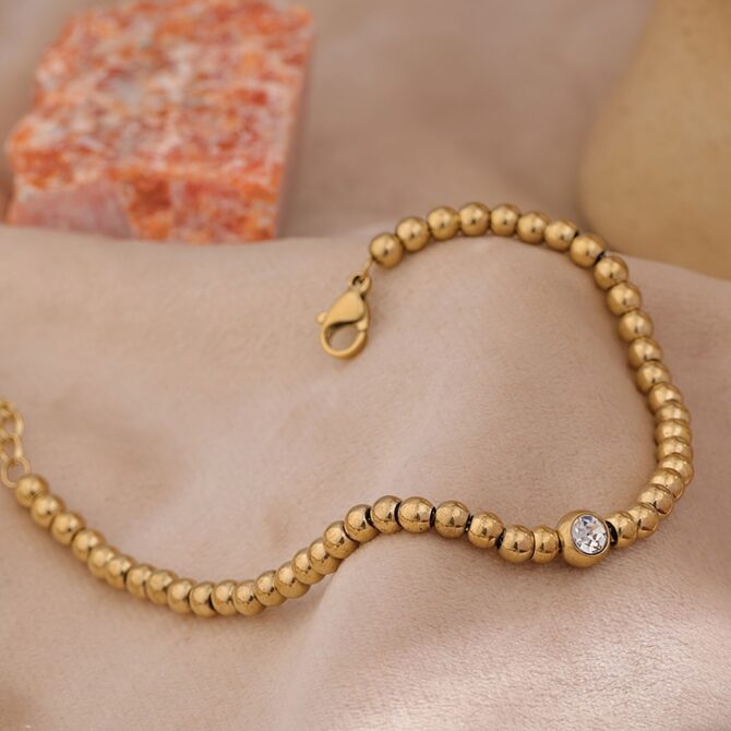 Pulsera Esferas Circonitas Bañadas En Oro 18k 8