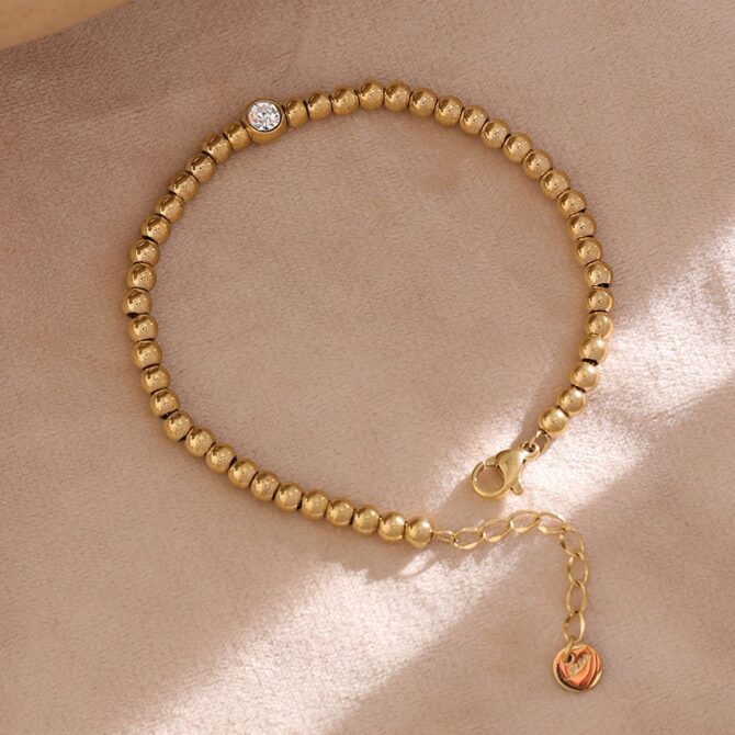 Pulsera Esferas Circonitas Bañadas En Oro 18k 5