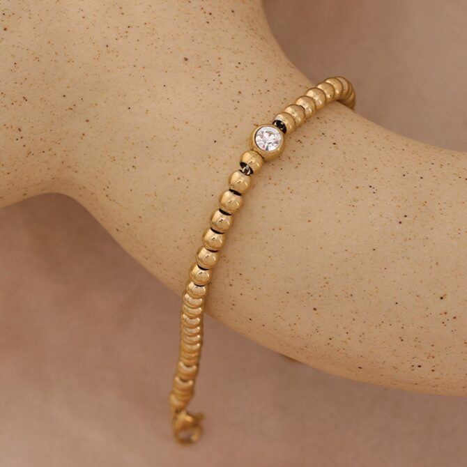 Pulsera Esferas Circonitas Bañadas En Oro 18k 7