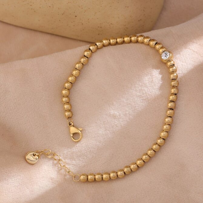 Pulsera Esferas Circonitas Bañadas En Oro 18k 6