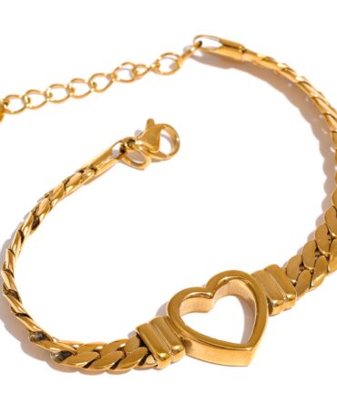 Pulsera Gruesa De Corazón Chapada En Oro De 18k 1