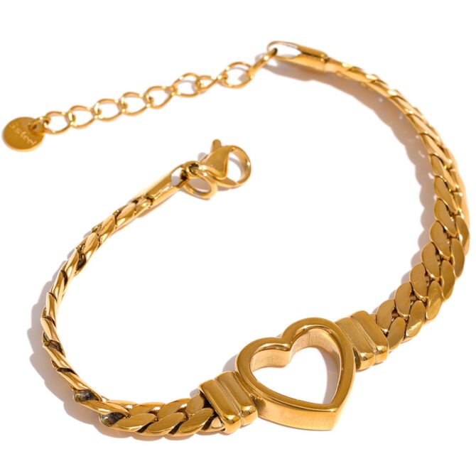 Pulsera Gruesa De Corazón Chapada En Oro De 18k 1