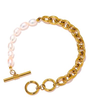 Pulsera Gruesa De Perlas Chapadas En Oro De 18k 1